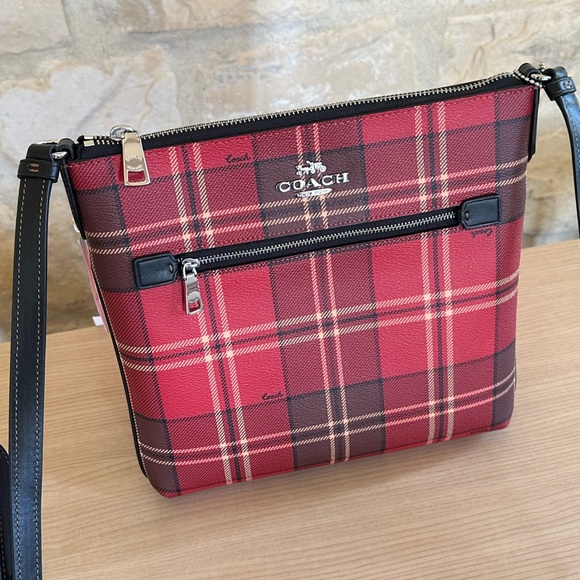 Coach Bag W/ Tartan Plaid Print Rowan File handbag purse NWT - Picture 5 of 10